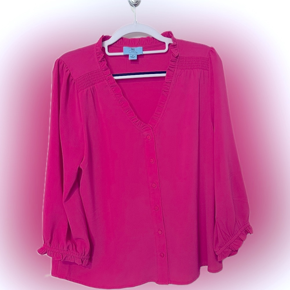 CeCe Vibrant Pink Button-Down Blouse
